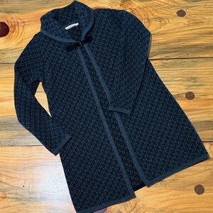 Textured Open-Front Long Cape Cardigan Sweater - Black